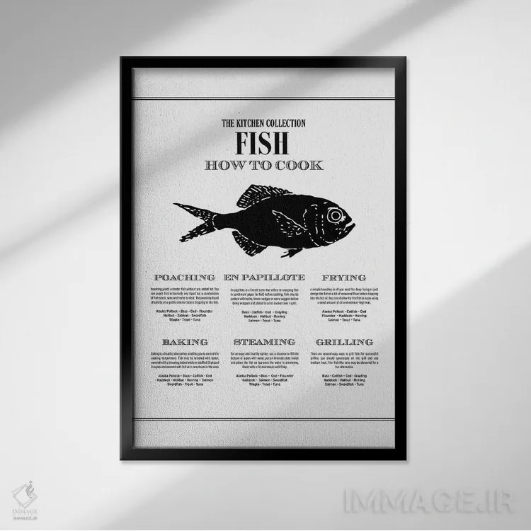 تابلو ماهی | روش پختن اثر پوسترهای طراحی آلچرا - نمای قابدار مشکی