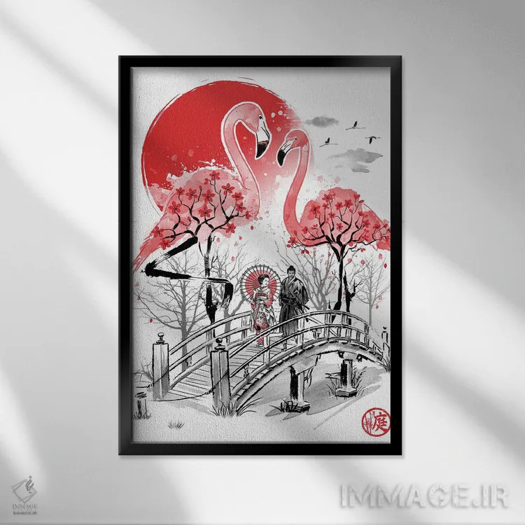 تابلو باغ فلامینگو اثر آنتونیو کامارنا - نمای قابدار مشکی