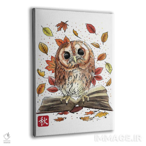 تابلو جغد، برگها و کتابها اثر آنتونیو کامارنا - نمای پرسپکتیو محصول