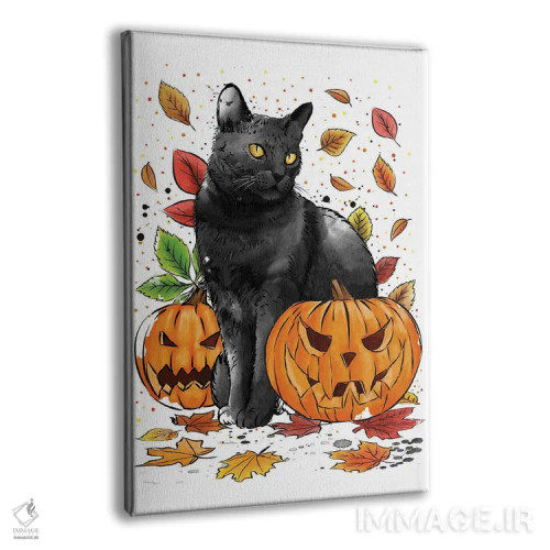 تابلو گربه، برگها و کدوها اثر آنتونیو کامارنا - نمای پرسپکتیو محصول