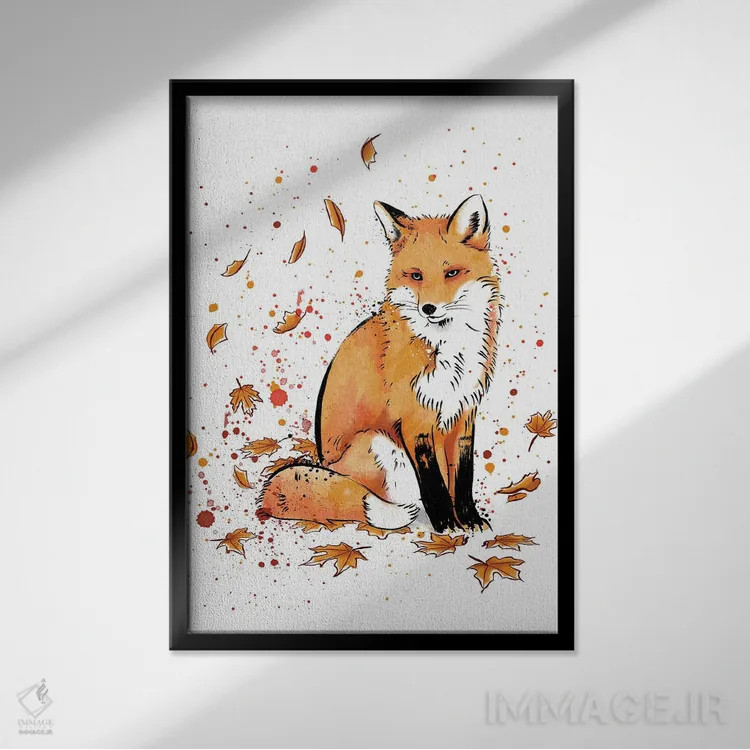 تابلو روباه در برف اثر آنتونیو کامارنا - نمای قابدار مشکی