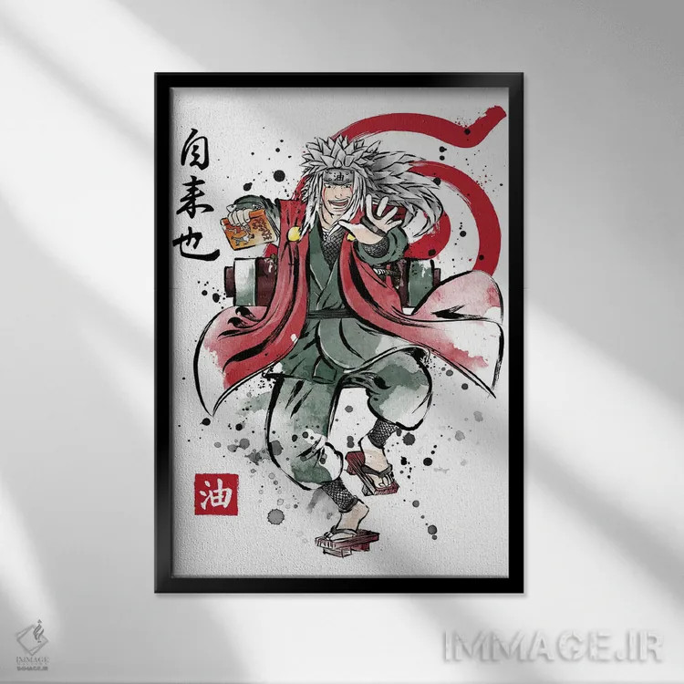 تابلو سه نینجای افسانهای (ارجاع به ناروتو) اثر آنتونیو کامارنا - نمای قابدار مشکی