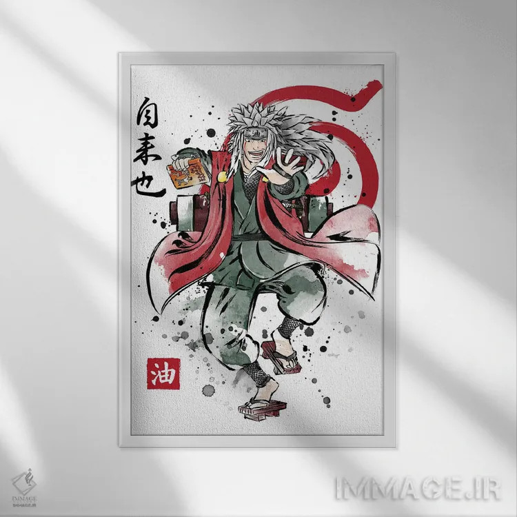 تابلو سه نینجای افسانهای (ارجاع به ناروتو) اثر آنتونیو کامارنا - نمای قابدار سفید