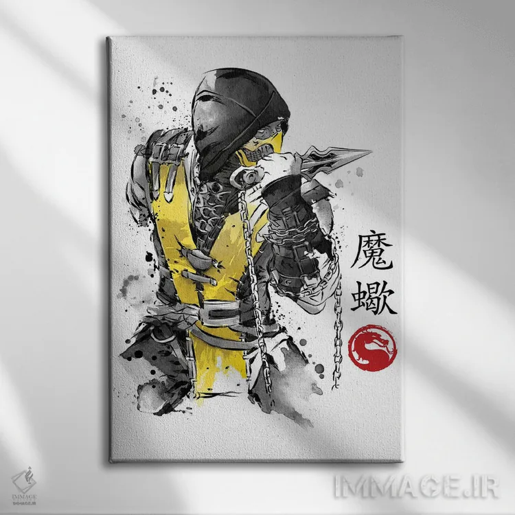 تابلو جنگجوی آتشین سومیه (نقاشی جوهری) اثر آنتونیو کامارنا - نمای روبهرو روی دیوار