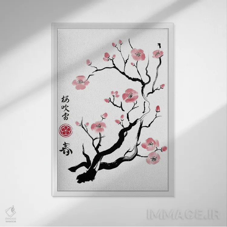 تابلو رنگهای بهاری در ژاپن اثر آنتونیو کامارنا - نمای قابدار سفید