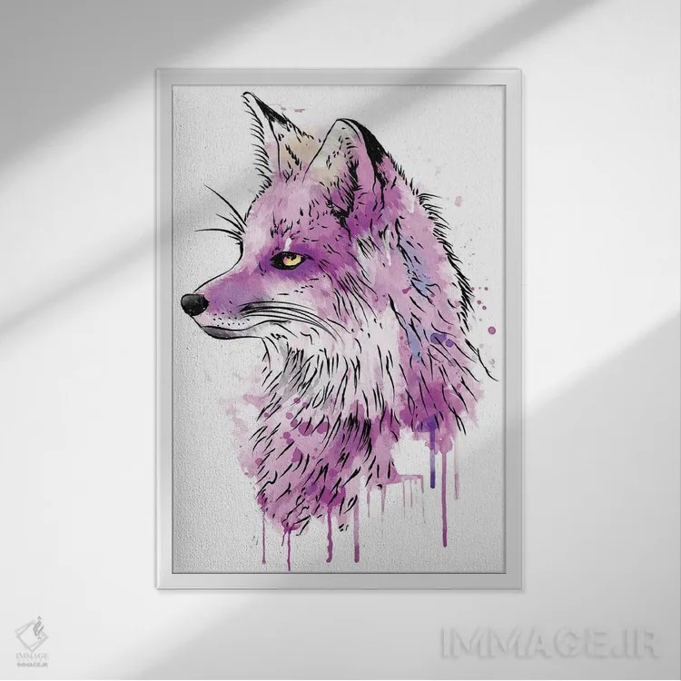 تابلو روباه (آبرنگ) اثر آنتونیو کامارنا - نمای قابدار سفید