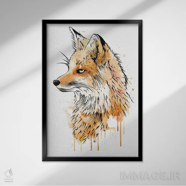 تابلو روباه (آبرنگی با رنگ) اثر آنتونیو کامارنا - نمای قابدار مشکی