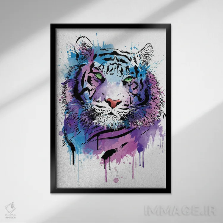 تابلو ببر (آبرنگ) اثر آنتونیو کامارنا - نمای قابدار مشکی