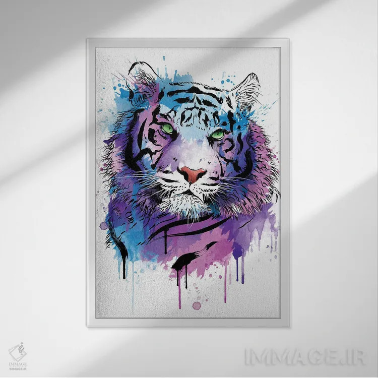 تابلو ببر (آبرنگ) اثر آنتونیو کامارنا - نمای قابدار سفید