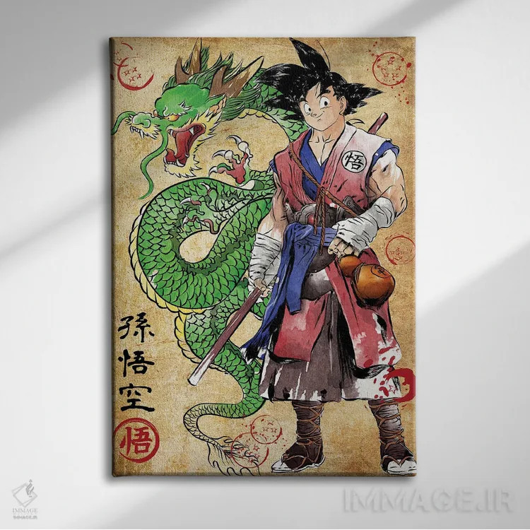 تابلو رونین سایان (مبارز بیسرور - تلفیق دنیای ژاپنی/دراگون بال) اثر آنتونیو کامارنا - نمای روبهرو روی دیوار