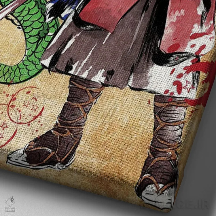 تابلو رونین سایان (مبارز بیسرور - تلفیق دنیای ژاپنی/دراگون بال) اثر آنتونیو کامارنا - نمای نزدیک بافت بوم