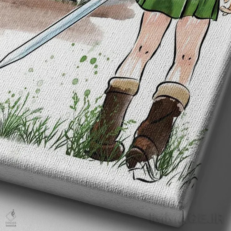 تابلو پیوند با گذشته (آبرنگ - بازی ویدئویی زلدا) اثر آنتونیو کامارنا - نمای نزدیک بافت بوم