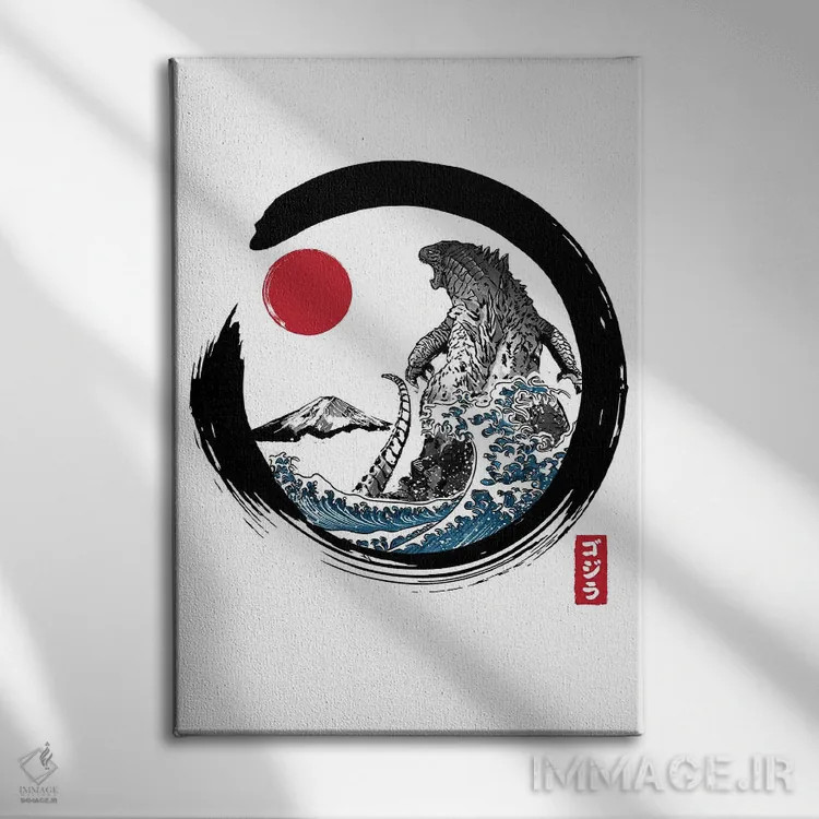تابلو انسو کایجو (هیولای ژاپنی نقاشی با دایره زن بودایی) اثر آنتونیو کامارنا - نمای روبهرو روی دیوار