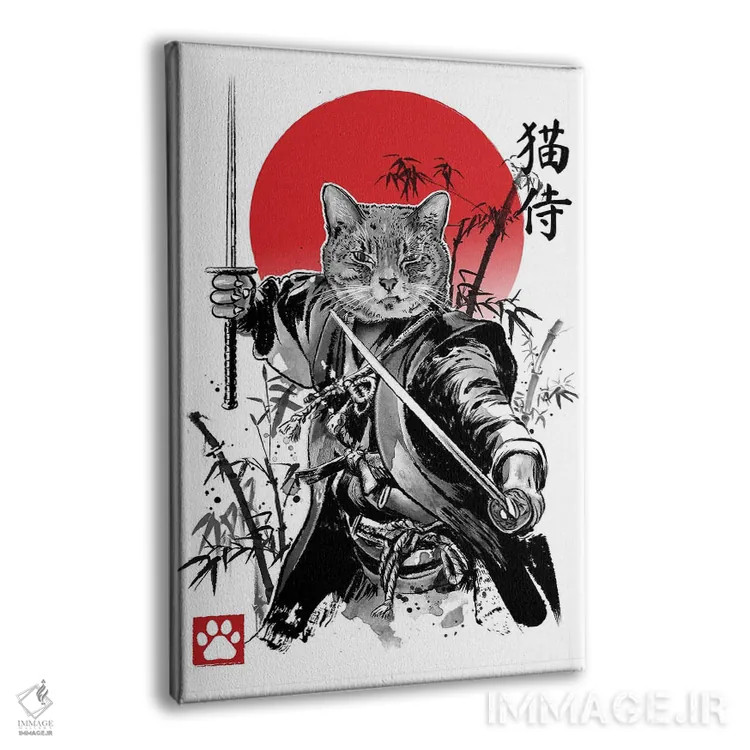 تابلو کتسوموتو میوساشی (ترکیب گربه با نام سامورایی میاموتو موساشی) اثر آنتونیو کامارنا - نمای پرسپکتیو محصول