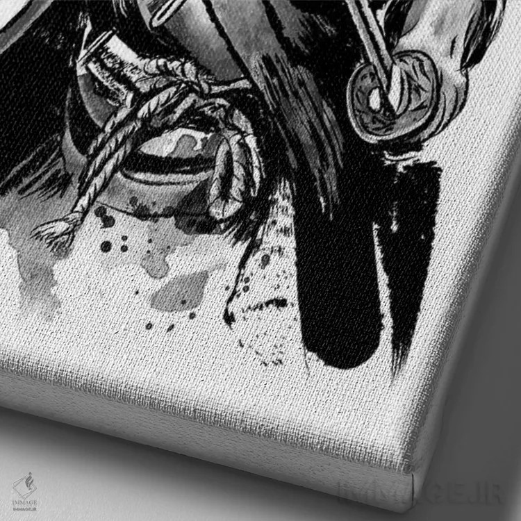 تابلو کتسوموتو میوساشی (ترکیب گربه با نام سامورایی میاموتو موساشی) اثر آنتونیو کامارنا - نمای نزدیک بافت بوم