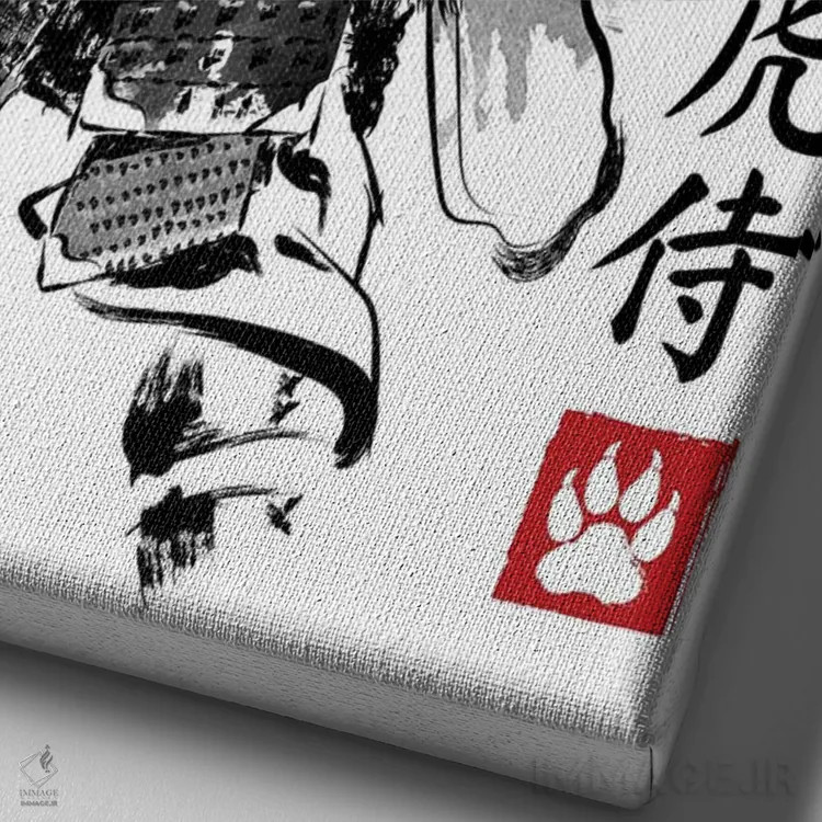 تابلو موریتایگر روارسوموتو (ترکیب ببر و نام سامورایی - ساختگی) اثر آنتونیو کامارنا - نمای نزدیک بافت بوم