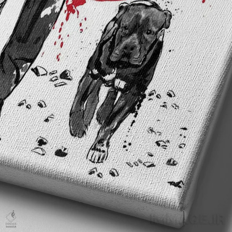 تابلو آدمکش تنها و کودک (الهام از داستان سامورایی Lone Wolf and Cub) اثر آنتونیو کامارنا - نمای نزدیک بافت بوم