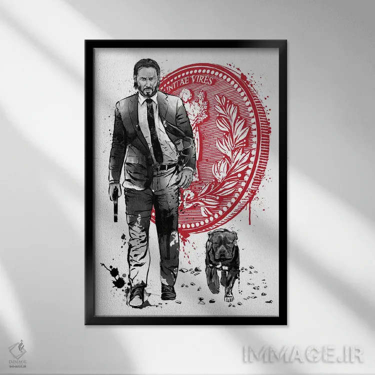 تابلو آدمکش تنها و کودک (الهام از داستان سامورایی Lone Wolf and Cub) اثر آنتونیو کامارنا - نمای قابدار مشکی