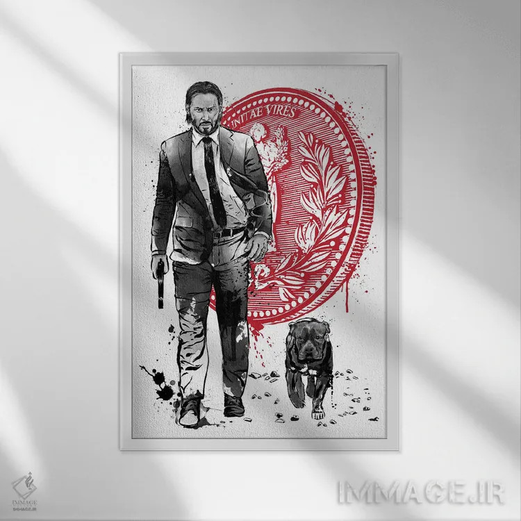 تابلو آدمکش تنها و کودک (الهام از داستان سامورایی Lone Wolf and Cub) اثر آنتونیو کامارنا - نمای قابدار سفید