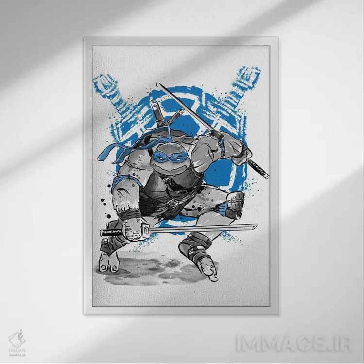 تابلو لئوناردو (نقاشی سومیه - لاکپشت نینجا) اثر آنتونیو کامارنا - نمای قابدار سفید