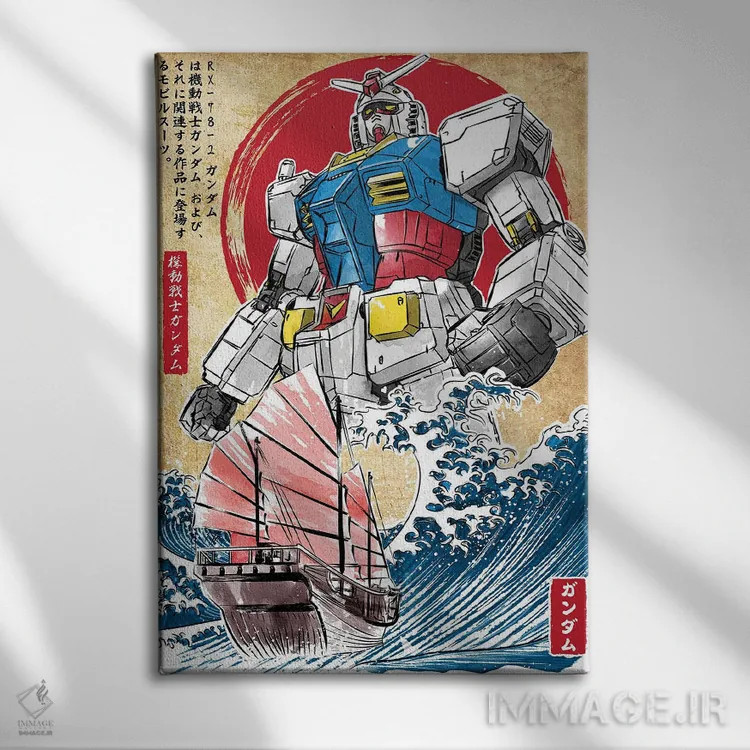 تابلو گاندم RX-78-2 در ژاپن اثر آنتونیو کامارنا - نمای روبهرو روی دیوار