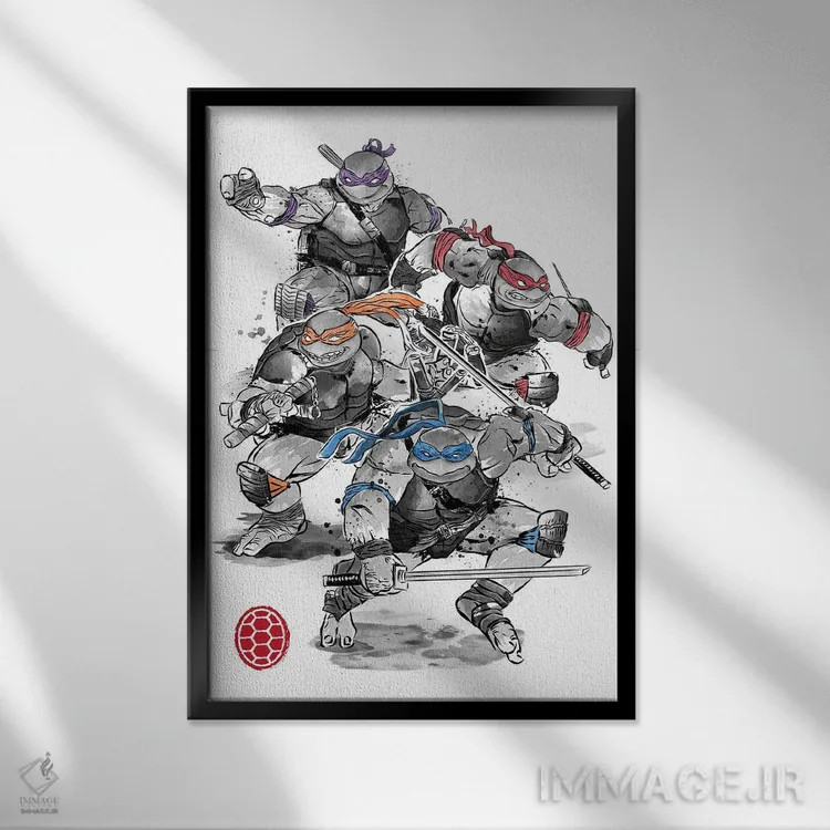 تابلو لاکپشتهای نینجا (نقاشی سومیه) اثر آنتونیو کامارنا - نمای قابدار مشکی