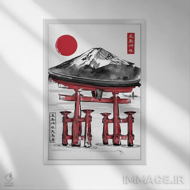 تابلو توری معبد ایتسوکوشیما (نقاشی سومیه) اثر آنتونیو کامارنا - نمای قابدار سفید