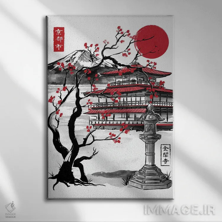 تابلو معبد پاویون طلایی (نقاشی سومیه - کیوتو) اثر آنتونیو کامارنا - نمای روبهرو روی دیوار