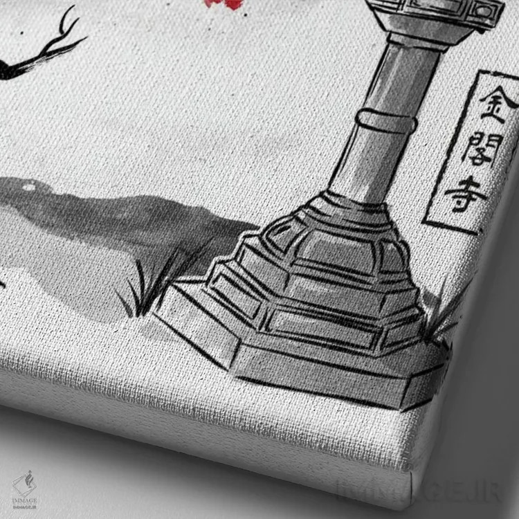 تابلو معبد پاویون طلایی (نقاشی سومیه - کیوتو) اثر آنتونیو کامارنا - نمای نزدیک بافت بوم