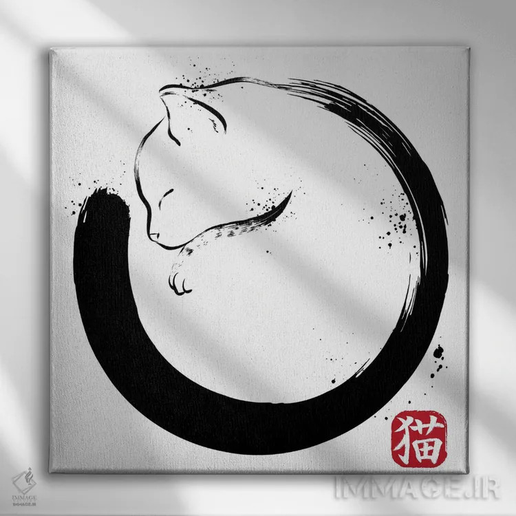 تابلو دایرهٔ کامل گربهای (بازی با واژهٔ "purr") اثر آنتونیو کامارنا - نمای روبهرو روی دیوار