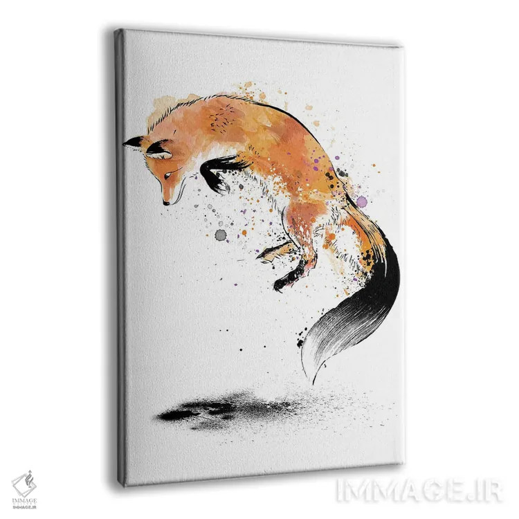 تابلو روباه قرمز در حال پریدن داخل برف اثر آنتونیو کامارنا - نمای پرسپکتیو محصول