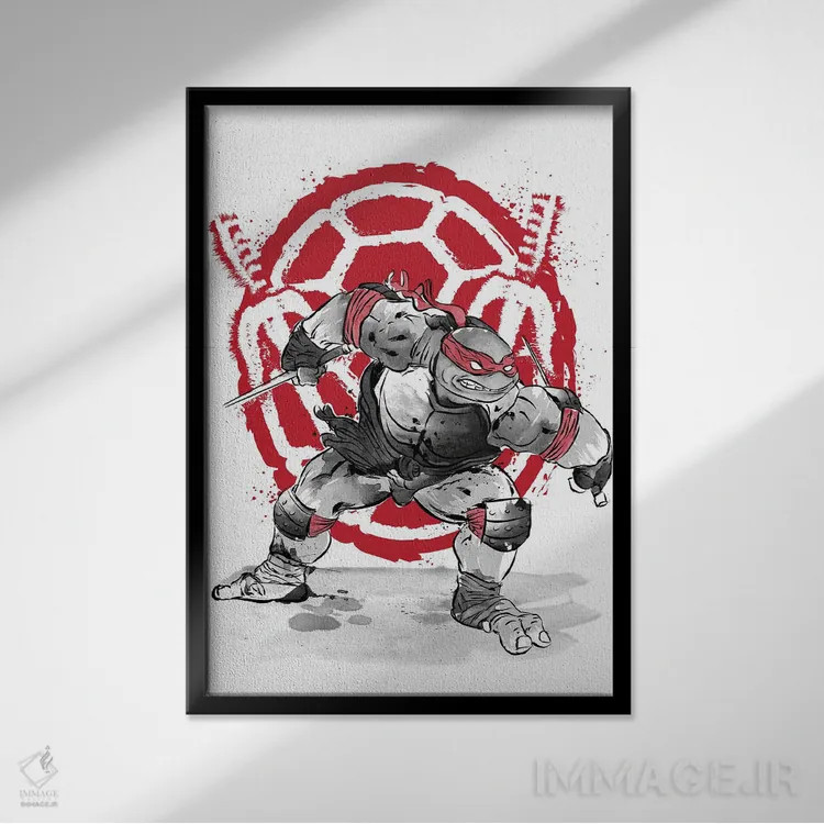 تابلو رافائل (نقاشی سومیه - لاکپشت نینجا) اثر آنتونیو کامارنا - نمای قابدار مشکی