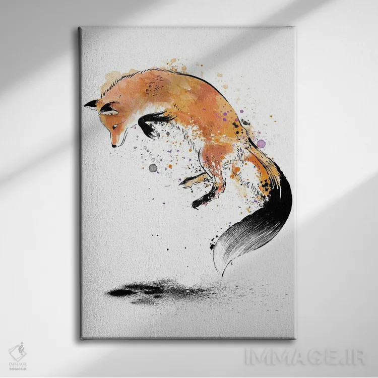 تابلو روباه قرمز در حال پریدن داخل برف اثر آنتونیو کامارنا - نمای روبهرو روی دیوار