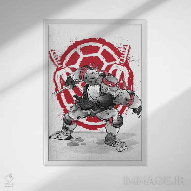 تابلو رافائل (نقاشی سومیه - لاکپشت نینجا) اثر آنتونیو کامارنا - نمای قابدار سفید