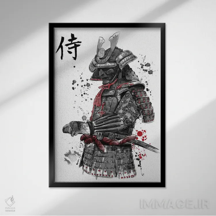 تابلو سامورایی (نقاشی سومیه) اثر آنتونیو کامارنا - نمای قابدار مشکی