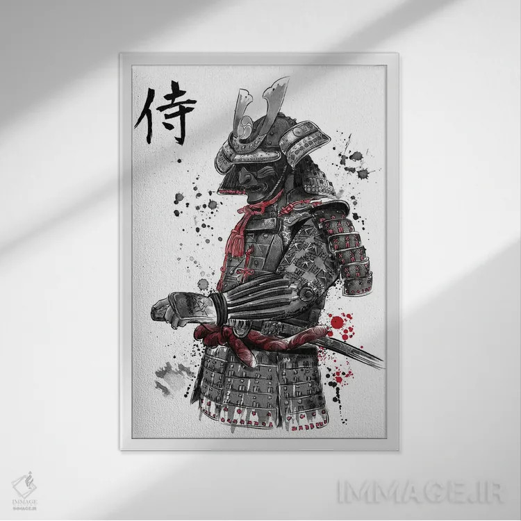 تابلو سامورایی (نقاشی سومیه) اثر آنتونیو کامارنا - نمای قابدار سفید