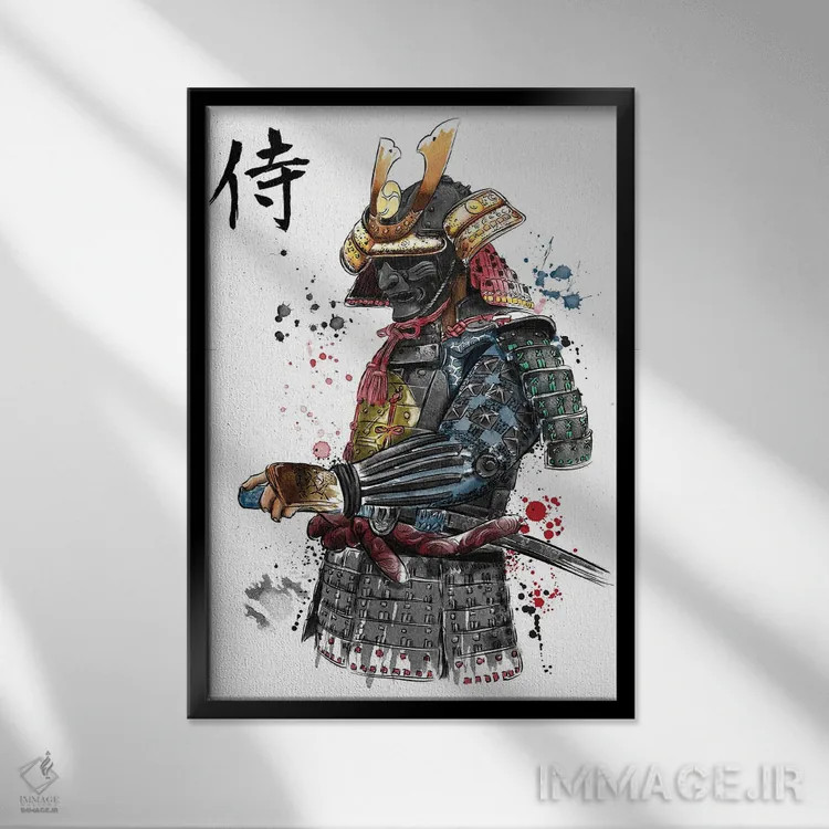 تابلو سامورایی (آبرنگ) اثر آنتونیو کامارنا - نمای قابدار مشکی