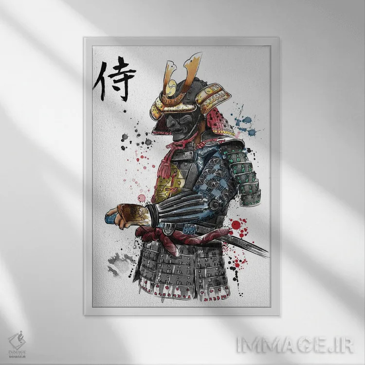 تابلو سامورایی (آبرنگ) اثر آنتونیو کامارنا - نمای قابدار سفید