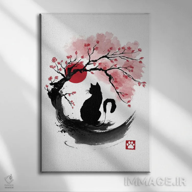 تابلو گربه شکوفه گیلاس (نقاشی سومیه) اثر آنتونیو کامارنا - نمای روبهرو روی دیوار