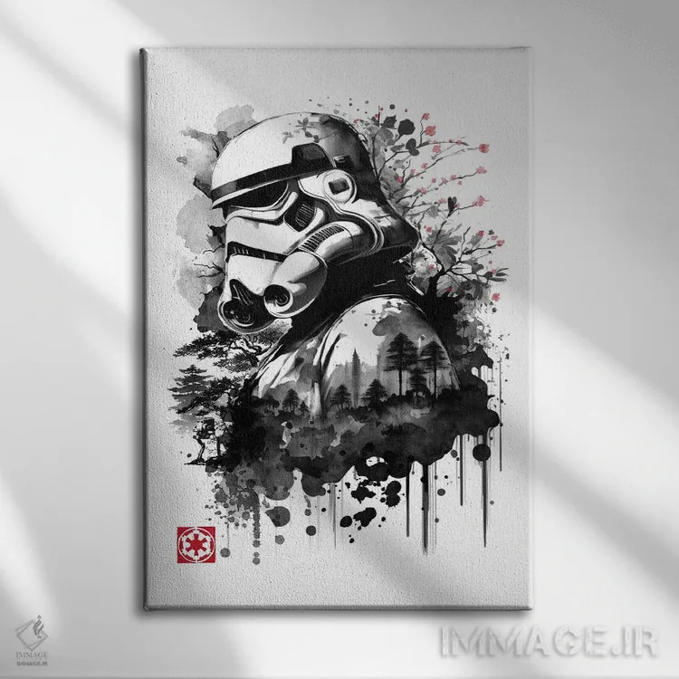 تابلو سرباز در جنگل (نقاشی سومیه - جنگ ستارگان) اثر آنتونیو کامارنا - نمای روبهرو روی دیوار