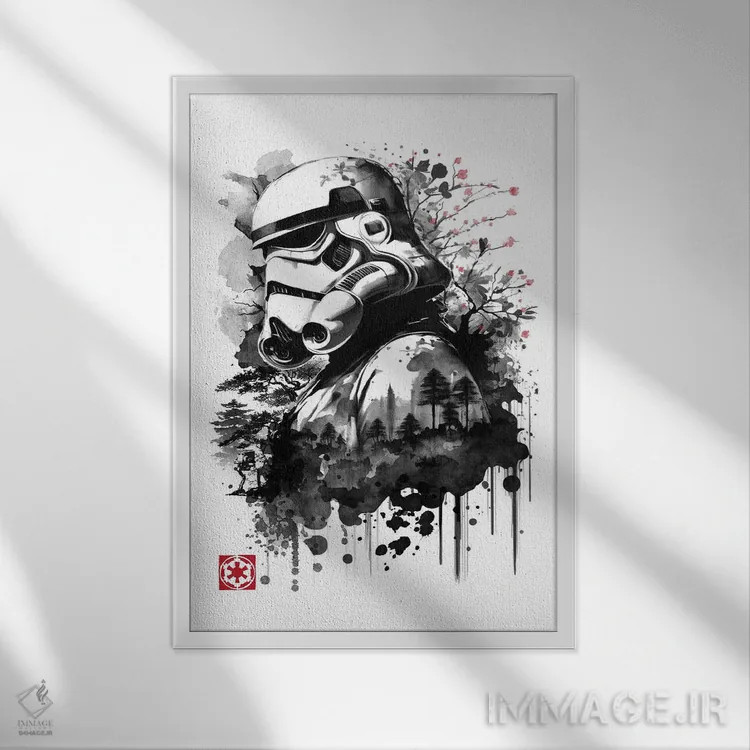 تابلو سرباز در جنگل (نقاشی سومیه - جنگ ستارگان) اثر آنتونیو کامارنا - نمای قابدار سفید