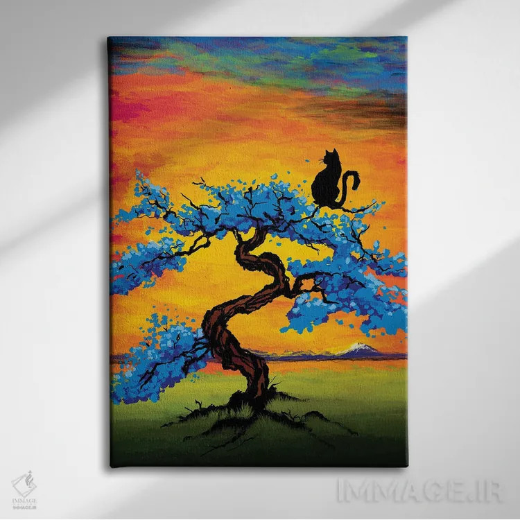 تابلو گربه در حال تماشای غروب اثر آنتونیو کامارنا - نمای روبهرو روی دیوار