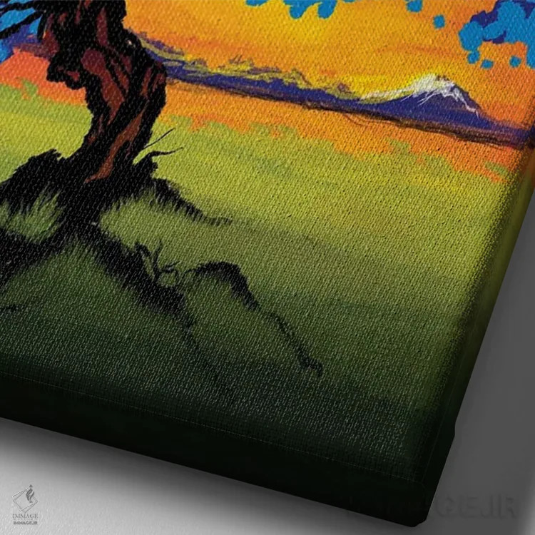 تابلو گربه در حال تماشای غروب اثر آنتونیو کامارنا - نمای نزدیک بافت بوم