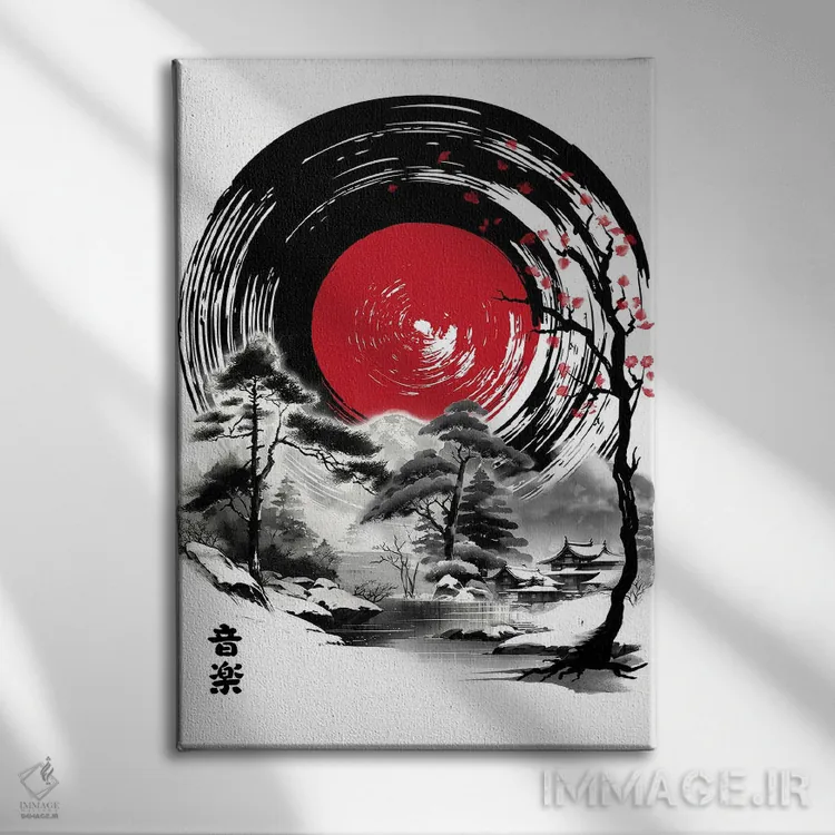تابلو موسیقی ژاپن (نقاشی سومیه) اثر آنتونیو کامارنا - نمای روبهرو روی دیوار