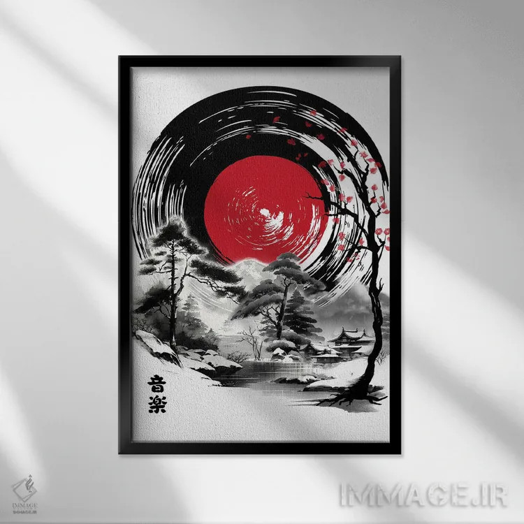 تابلو موسیقی ژاپن (نقاشی سومیه) اثر آنتونیو کامارنا - نمای قابدار مشکی