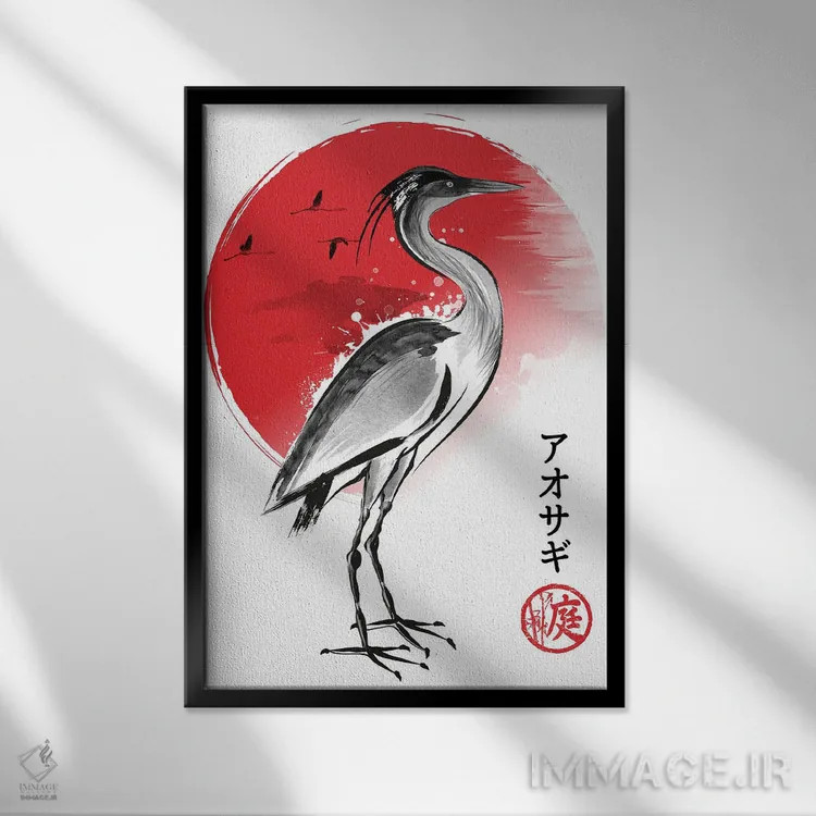 تابلو حواصیل (نقاشی سومیه) اثر آنتونیو کامارنا - نمای قابدار مشکی