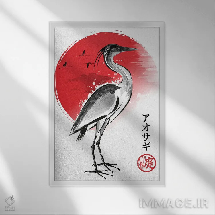 تابلو حواصیل (نقاشی سومیه) اثر آنتونیو کامارنا - نمای قابدار سفید