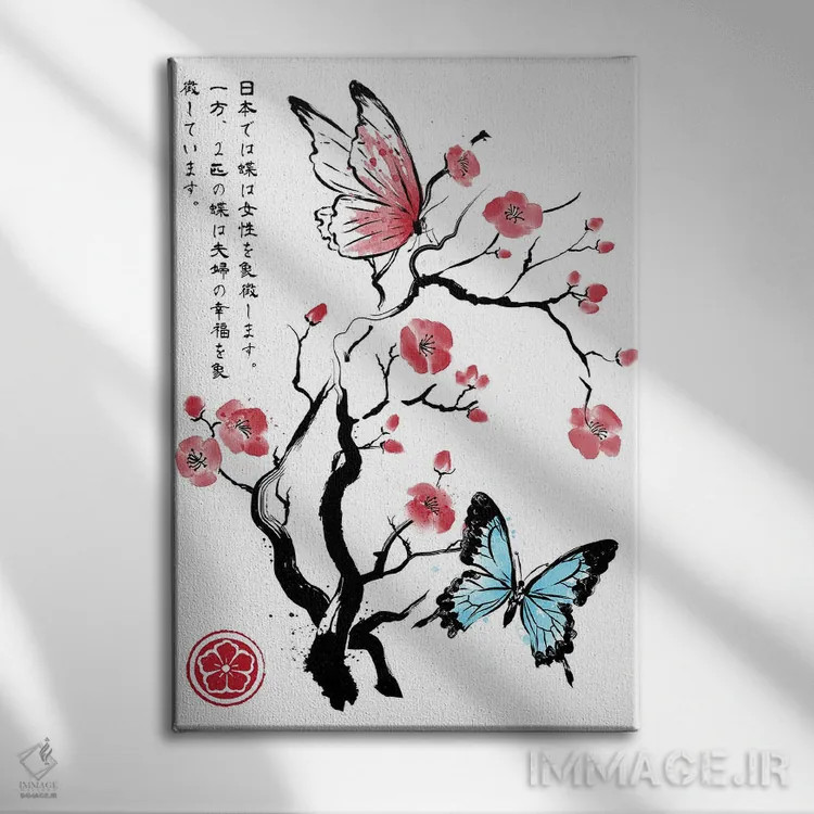 تابلو دو پروانه (نقاشی سومیه) اثر آنتونیو کامارنا - نمای روبهرو روی دیوار