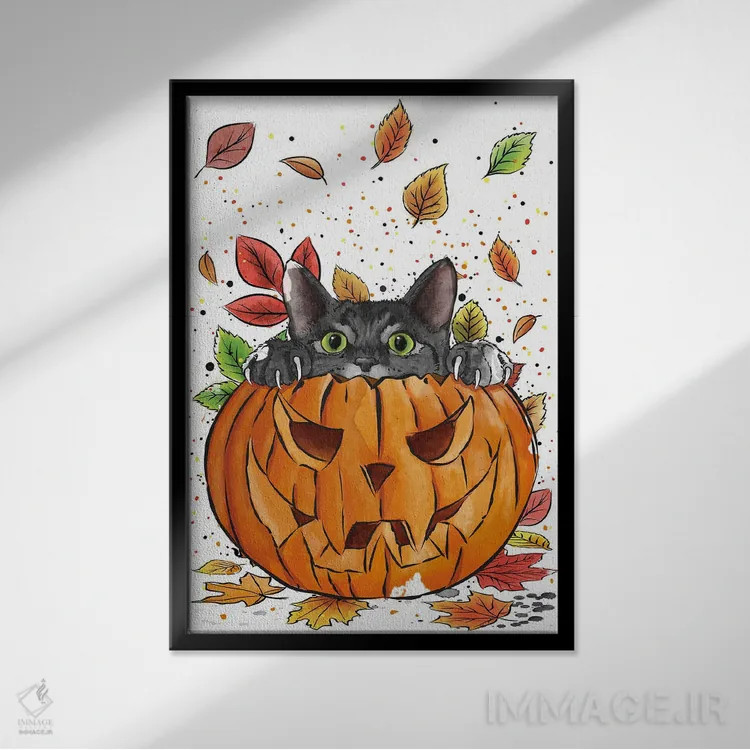 تابلو گربه کنجکاو اثر آنتونیو کامارنا - نمای قابدار مشکی