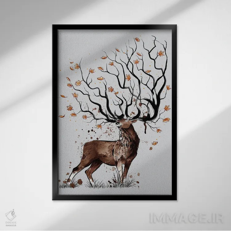 تابلو گوزن پاییزی اثر آنتونیو کامارنا - نمای قابدار مشکی